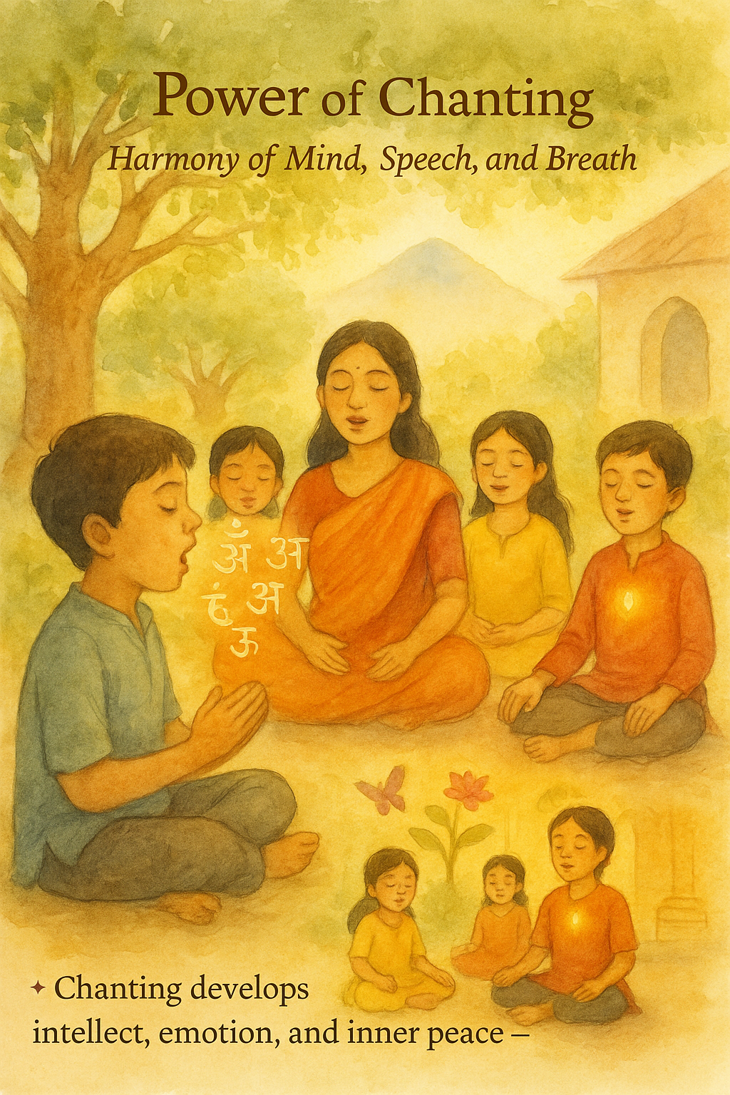Children chanting Sanskrit — harmony of sound, breath, and awareness