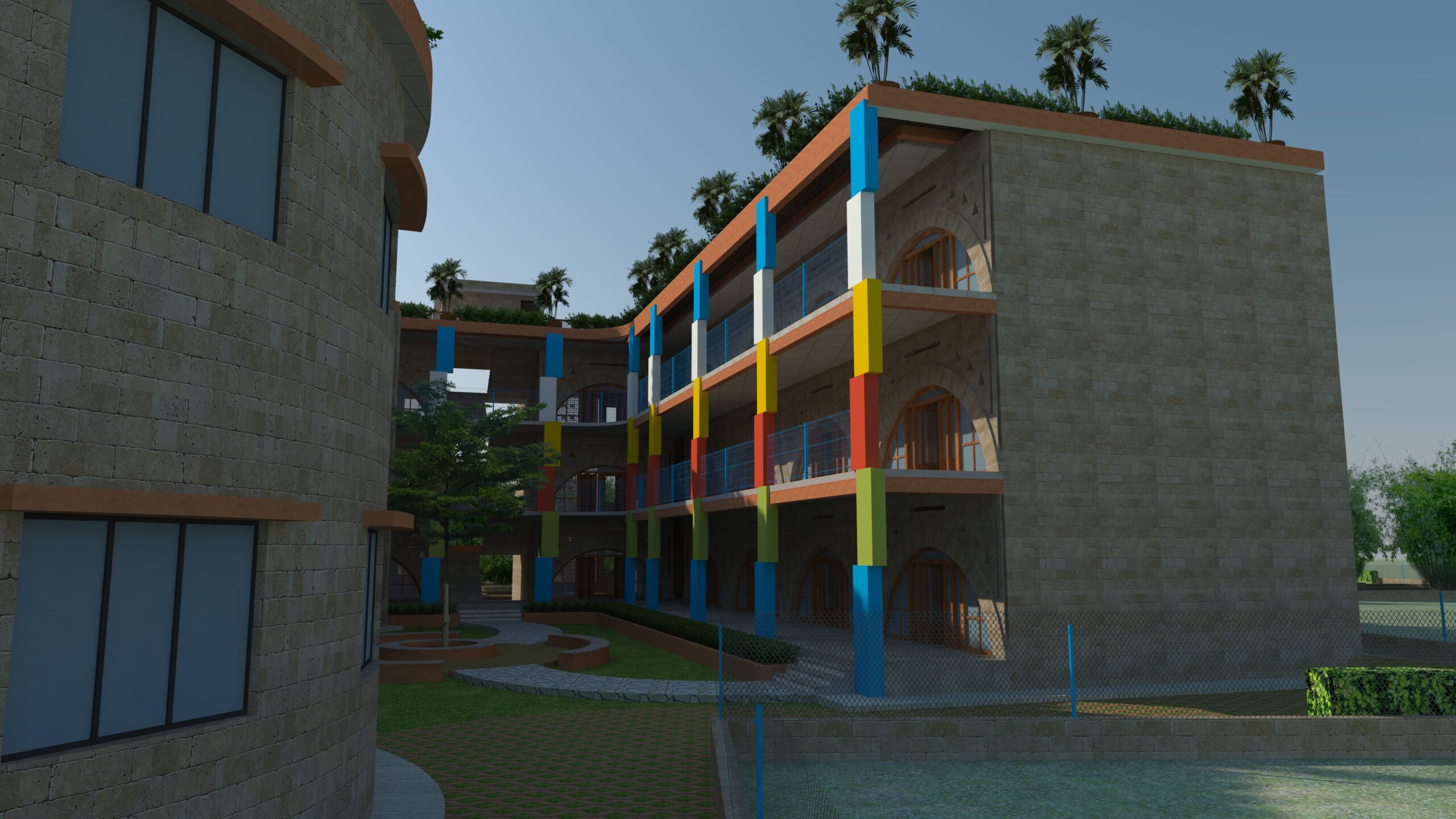 Courtyard view — greenery and pathways