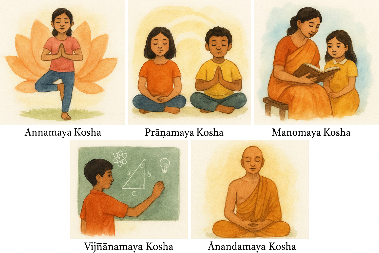 Panchakosha — Annamaya, Prāṇamaya, Manomaya, Vijñānamaya, Ānandamaya Kosha